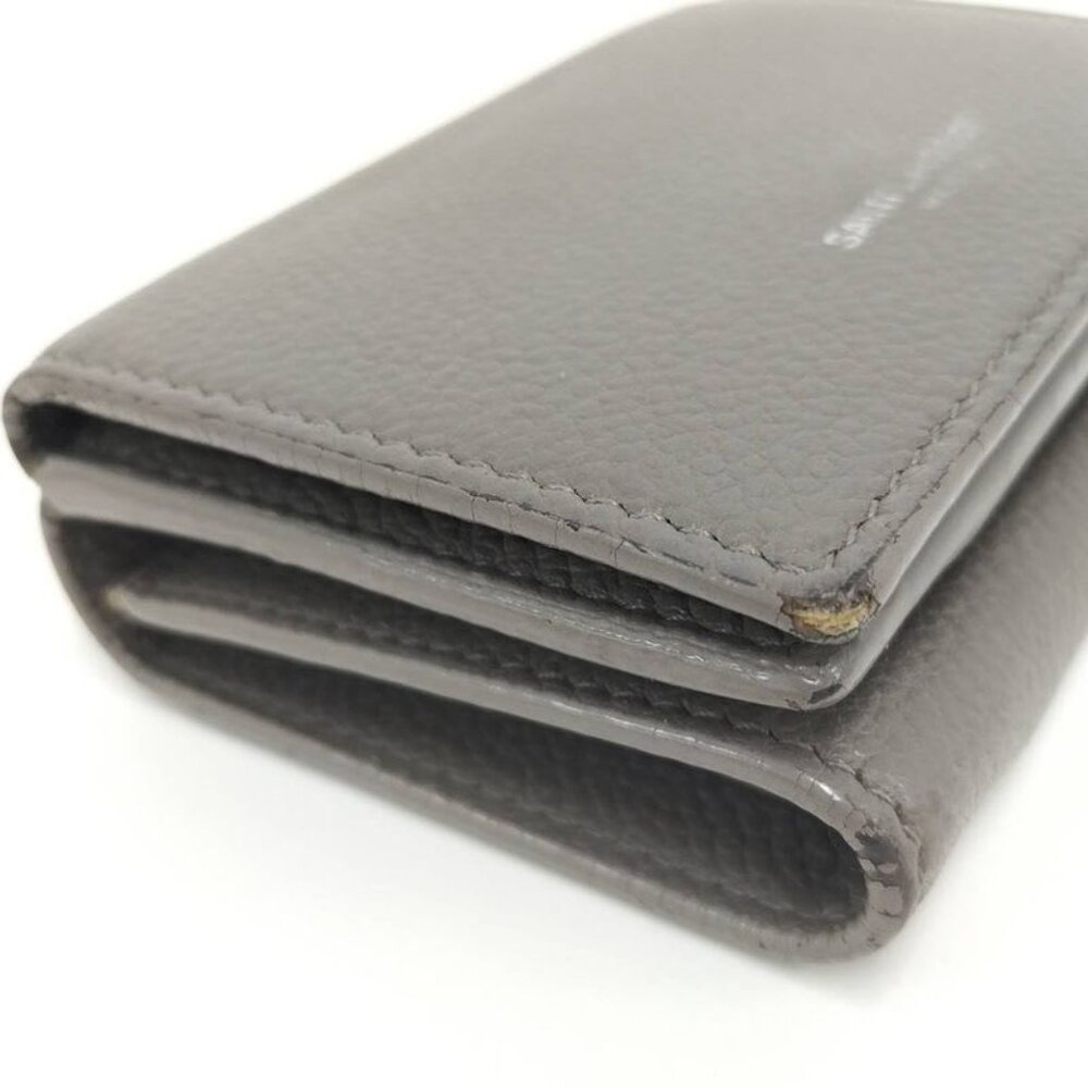 Saint Laurent Compact Wallet Trifold Wallet Leather Gray - Picture 6 of 9